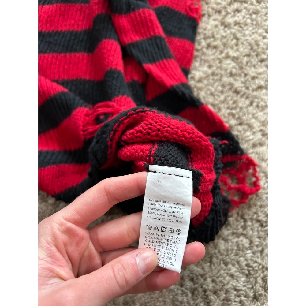 SHEIN Red Black Striped Distressed Loose Knit Punk Grunge Sweater Womens Small - Picture 5 of 6